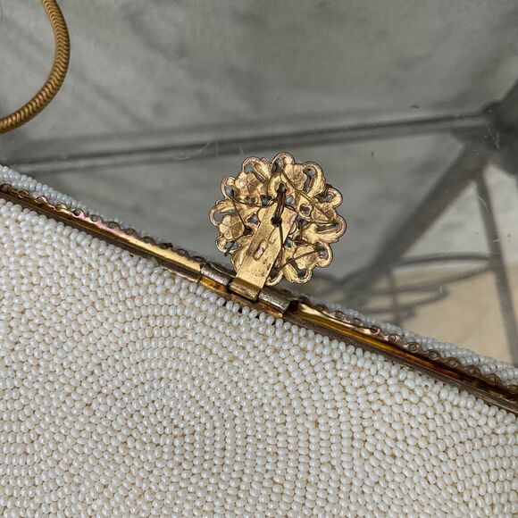 Vintage White Beaded 1950's Purse made in France for foley’s - Picture 5 of 11